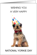 National Yorkie Day August 1st Dog in Party Outfit card