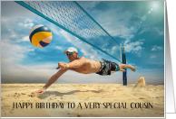 Happy Birthday Cousin Male Playing Beach Volleyball card