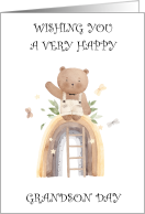 Grandson Day September Teddy Bear and Rainbow card