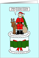 Happy Christmas Birthday to Husband Santa on a Cake card
