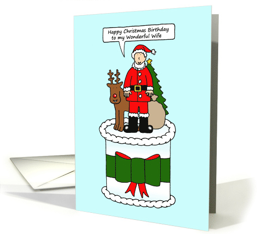 Happy Christmas Birthday to Wife Santa on a Cake card (1890196)