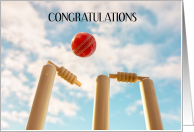 Cricket Congratulations Ball and Stumps card