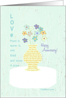 Love Never Fails, Happy Anniversary, Scripture: I Corinthians 13:4-8 card