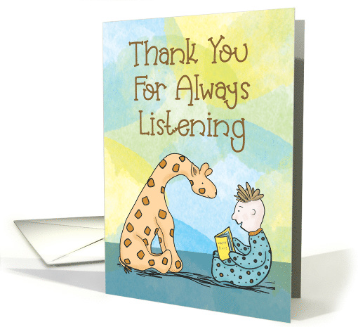 Thank You for Always Listening Cute Baby Giraffe and Little Boy card