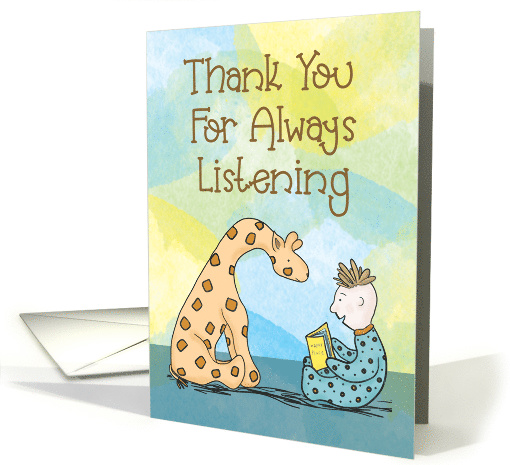 Thank You for Always Listening Cute Baby Giraffe and Little Boy card