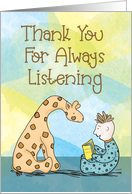 Thank You for Always Listening Cute Baby Giraffe and Little Boy card