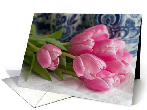 Pink Tulips & Dutch Delft - Blank Inside card (1364776)