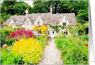 English Garden Cottage Watercolor Blank card