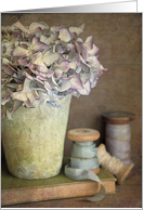 Antique Spools with Hydrangea - Blank card