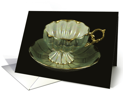 Antique Green Art Deco Teacup Blank Any Occasion card (1399846)