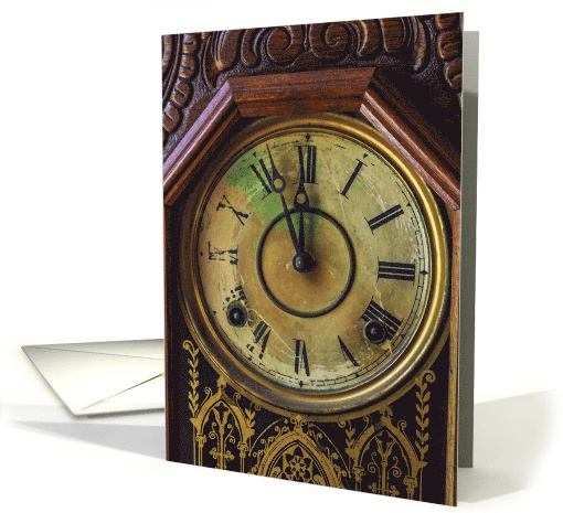 Ornate Antique Clock Showing 4 Minutes Before Midnight Birthday card