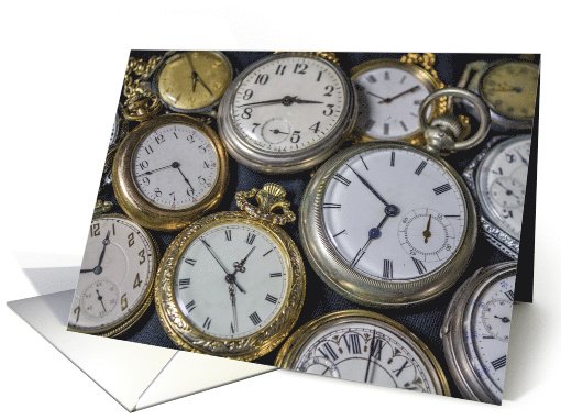 Close-up of a collection of antique watches blank any occasion card