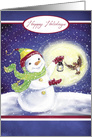 Happy Holidays Snowman with Bird, Holiday Greetings card