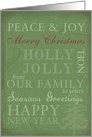 Merry Christmas, Holiday Greeting with Typography, Peace and Joy card
