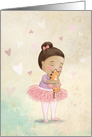 Social Distant Hug Greeting with little Ballerina Girl hugging a cat card