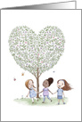 Friendship, Girlfriends walking under a Heart Tree with Butterflies card