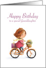 Happy Birthday to a Special Granddaughter, Girl on Bike with Flowers card