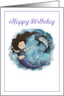 Happy Birthday, Mermaid swimming with Seal, Art card