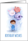 Birthday Wishes, Little Boy in Denim Overalls, Balloon Animals card