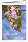 Hello Friend, Girl with Flowers, Thinking of You card