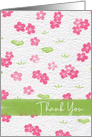 Thank You with Pink Flowers and Green Accents, Blank Inside card