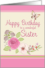 Happy Birthday Sister, Flowers with Butterfly card