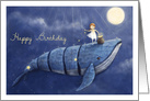 Friend Happy Birthday Whale and Girl Scattering Stars by Moonlight card