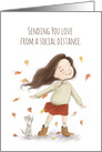 Love from a Social Distance Autumn Breeze Girl and Cat card