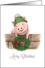 Merry Christmas Pig with Wreath and Knit Hat card