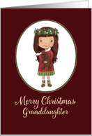 Merry Christmas Granddaughter Little Girl with Floral Crown card