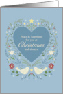 Peace and Happiness Heart with Doves Christmas card