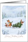 Merry Christmas Wishes with Foxes in Winter Forrest card