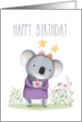 Happy Birthday to Koala with Flowers, Stars and Tea card