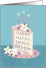 Happy Birthday Cake with Flowers Hearts and Candles card