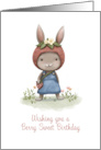 Strawberry Bunny in Denim Berry Sweet Birthday Card
