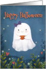 Happy Halloween with Cute Ghost and Pumpkin Cup card