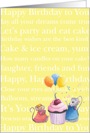 Happy Happy Birthday! Mice Party with Cupcake and Balloons card