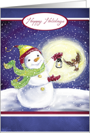 Happy Holidays Snowman with Bird, Holiday Greetings card