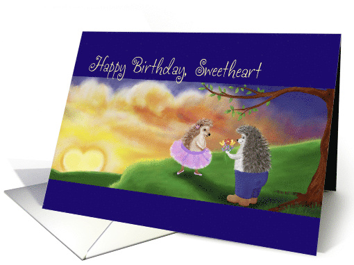 Happy Birthday Sweetheart, Hedgehog Love, Sunset, Heart card (1102004)