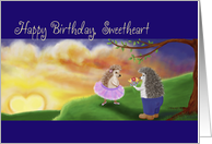 Happy Birthday Sweetheart, Hedgehog Love, Sunset, Heart card
