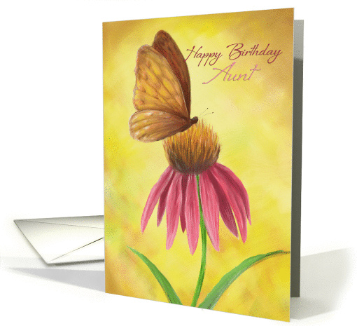 Happy Birthday Aunt, pink floral with butterfly card (1131672)