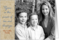 Holiday Photo Card, Rejoice in the Season, ivory and brown florish card