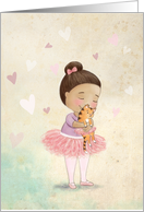 Social Distant Hug Greeting with little Ballerina Girl hugging a cat card