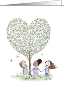 Friendship, Girlfriends walking under a Heart Tree with Butterflies card