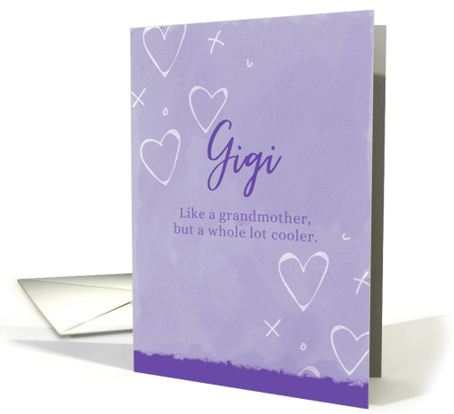 Gigi, Happy Birthday, Grandmother, Purple with Hearts and Kisses card