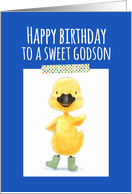 Happy Birthday to a Sweet Godson, Yellow Duckling, Blue Background card