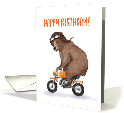 Happy Birthday Bear on Orange Motorcycle card (1618270)