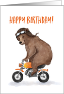 Happy Birthday Bear on Orange Motorcycle card