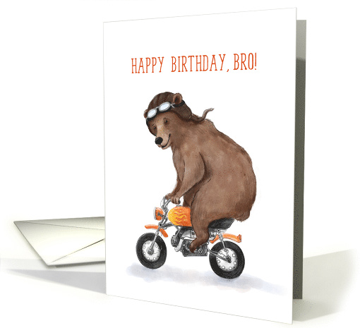 Happy Birthday Bro, Bear Riding on Orange Motorcycle card (1618272)