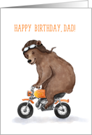 Happy Birthday Dad, Bear Riding on Orange Motorcycle card